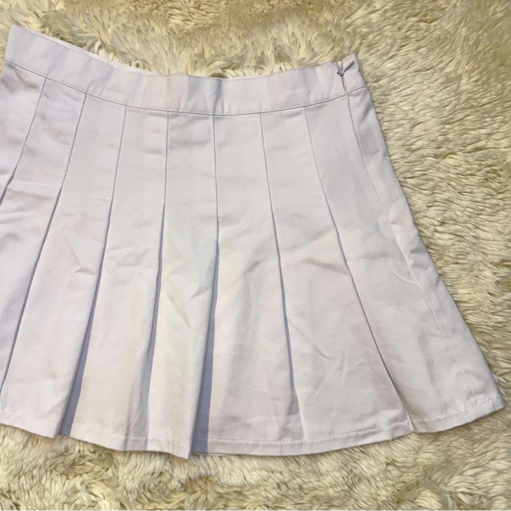 White Pleated Denim Skirt